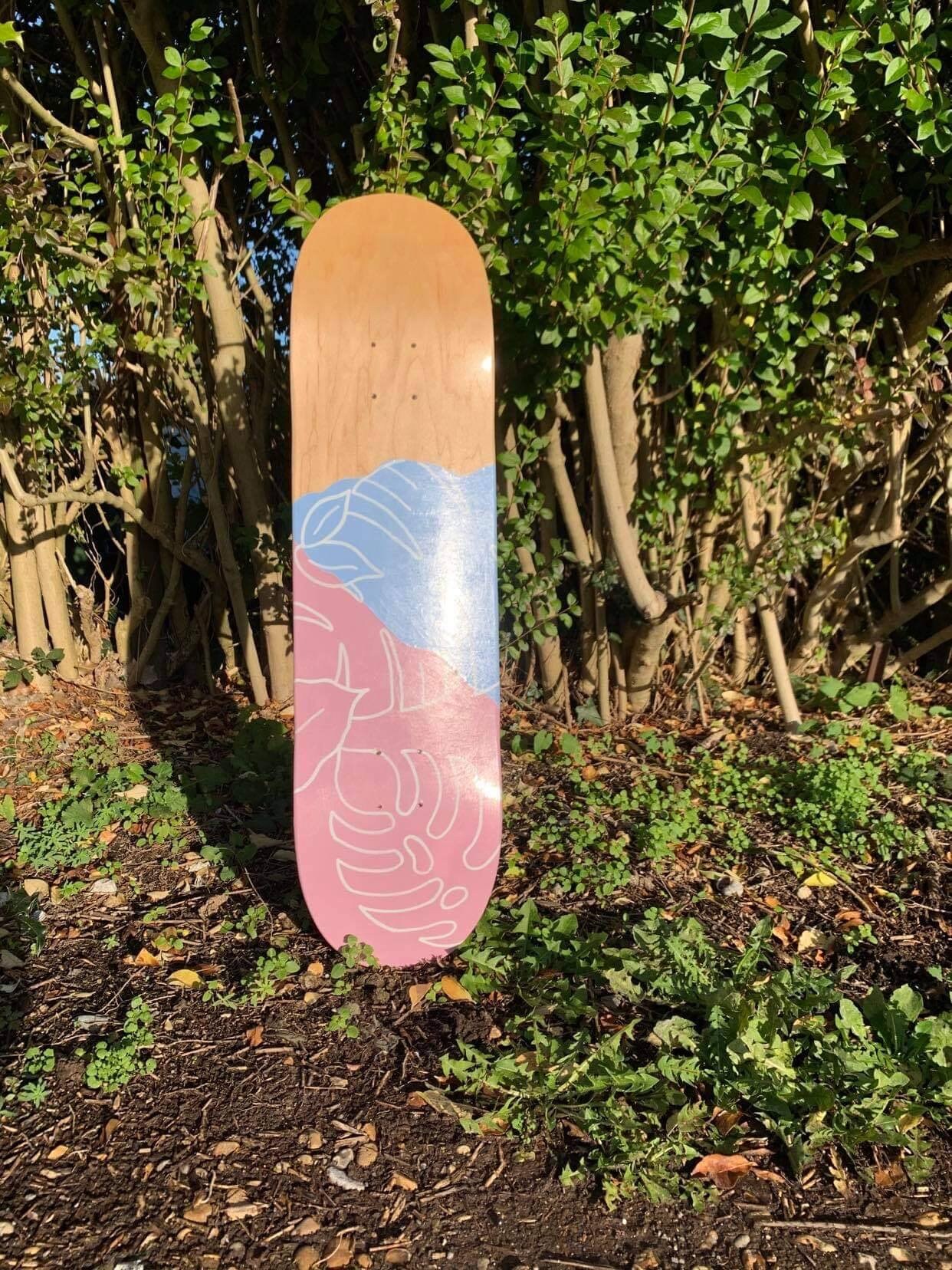 Hand Paint Skateboard Deck 8.25 Botanical in pink & Etsy
