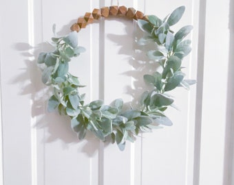 Minimalist farmhouse wreath, lambs ear front door wreath, modern hoop wreath