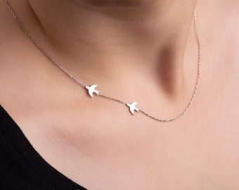 Sideways necklace ,Flying Bird necklace , Dainty Bird Necklace , Best Friend Necklace , Double flying bird necklace ,Christmas Gift