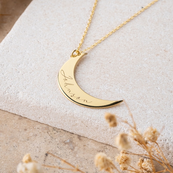 Crescent moon necklace , personalized crescent necklace , silver moon necklace with name ,crescent moon necklace gold ,Custom Name Necklace