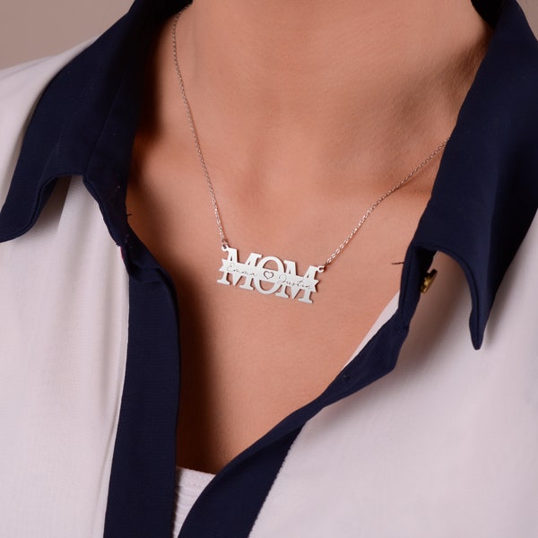 Mom necklace-Personalized necklace- Silver necklace -Gift for mom -Mother's Day gift- mom necklace with kids names -Mom necklace with kids