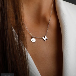 Sterling Silver Lucky Clover Initial Necklace – Personalized St. Patrick's Day Jewelry
