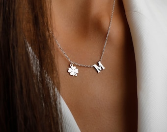 Sterling Silver Lucky Clover Initial Necklace – Personalized St. Patrick's Day Jewelry