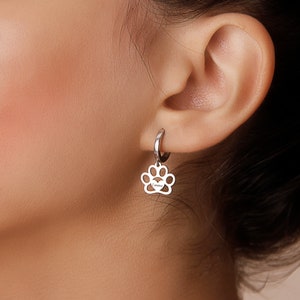 Personalized Sterling Silver Paw Earrings, Pet Memorial Jewelry