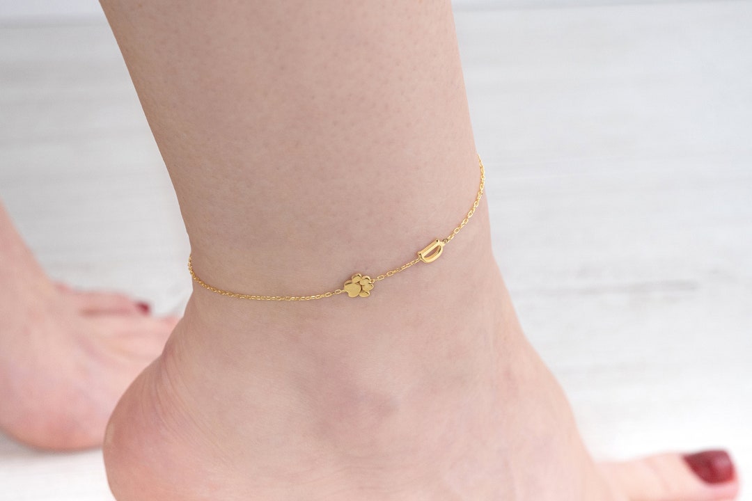 Custom Paw Anklet, Paw Anklet, Custom Paw Initial Anklet, Personalized ...
