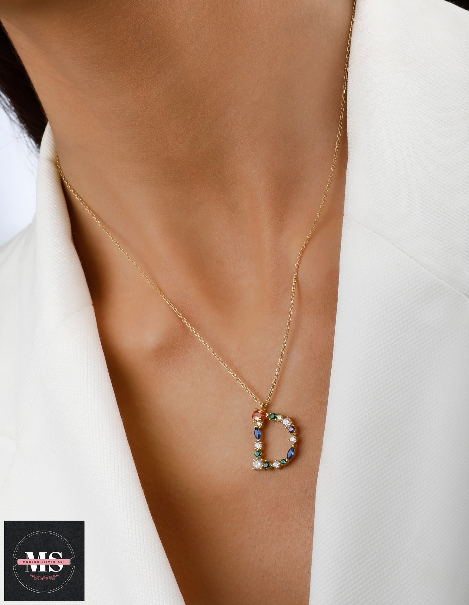 Multicolor initial necklace deals
