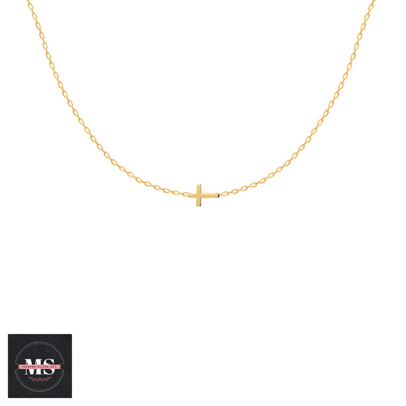 Sideways Cross Necklace, Minimalist Cross Necklace ,Dainty Gold Cross Necklace ,Cross Necklace for women , Sideways Cross GOLD,Cross jewelry image 4