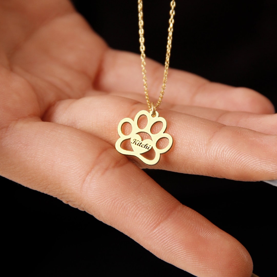 Dog Paw Necklace, Custom Pet Name Necklace, Dog Memorial Gift, Dog Gifts, Pet Loss Gift, Silver