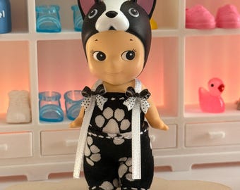 Black with white paw print overalls | Sonny Angel Clothes