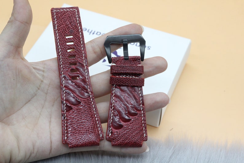 Red Genuine Ostrich Leather Watch Strap Band Etsy