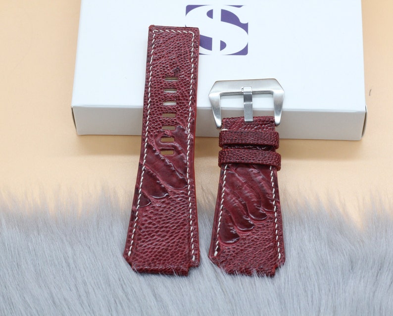 Red Genuine Ostrich Leather Watch Strap Band Etsy
