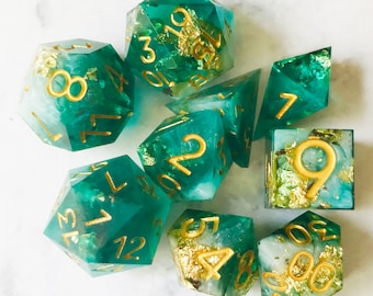 Profondeurs Cachées (Vert Mer) | Ensemble de dés Sharp Edge faits à la main | Donjons & Dragons | DÉS DU MDN