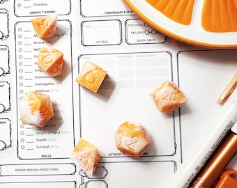 Crème glacée à l'orange | Fait main | Jeu de dés à bords tranchants | Donjons et dragons | DÉS DU MDN