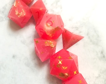 Rose et Or | Fait à la main | Ensemble de dés Sharp Edge | Donjons & Dragons | DÉS DU MDN