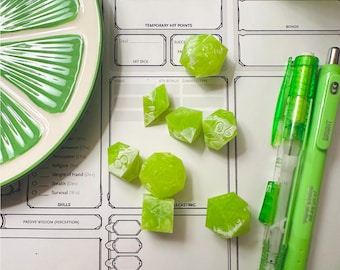 Citron vert | Fait main |  Jeu de dés à bords tranchants | Donjons et dragons | DÉS DU MDN