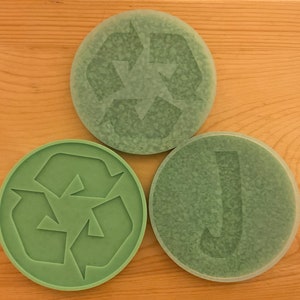 Coasters of Letters or Characters Made with Repurposed Silicone