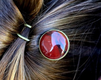 Natural Red Jasper Hair Fork/U Shaped Crystal Pin/Burgundy Minimalist Hair Accessory/Bronze Hair Clip/Gemstone Bun Holder/March Birthstone