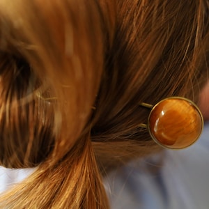 Natural Tiger Eye Hair Fork/U Shaped Crystal Pin/Minimalist Hair Accessory/Bronze Hair Clip/Gemstone Bun Holder/July Birthstone/Gift for Mom
