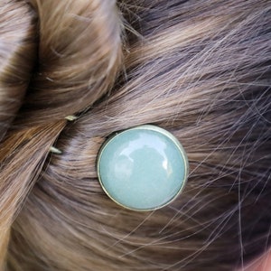 Natural Aventurine Hair Fork/U Shaped Crystal Pin/Green Minimalist Hair Accessory/Bronze Hair Clip/Gemstone Bun Holder/May Birthstone/Gift