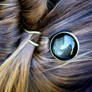 Natural Golden Obsidian Hair Fork/U Shaped Crystal Pin/Minimalist Hair Accessory/Bronze Hair Clip/Gemstone Bun Holder/October Birthstone