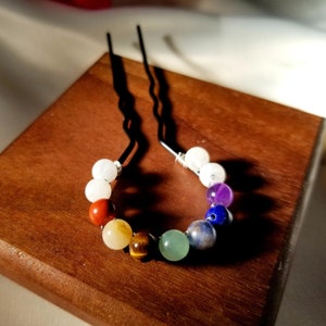 Gemstone Hair Fork/Chakra Hair Stick/ Crystal Hair Pin/Beaded Hair Accessories/U Shaped Hair Pin/ Moonstone Hair Clip/Amethyst Bun Holder