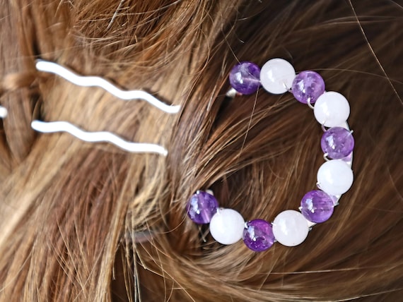 Amethyst and Rose Quartz Hair Fork/gemstone Hair Stick/u  display picture 1