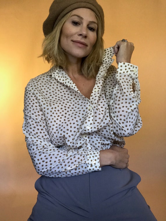 long sleeve silk patterned blouse