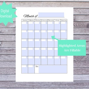 Editable Blank Calendar, Blank Fillable Calendar Printable, Letter Size ...