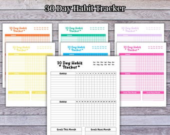 30-Day Habit Planner, Goal Tracker, 7 Color Variations, Printable PDF, Digital Download