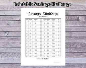 Printable 52-Week Savings Challenge Chart, Letter Size PDF, Digital Download