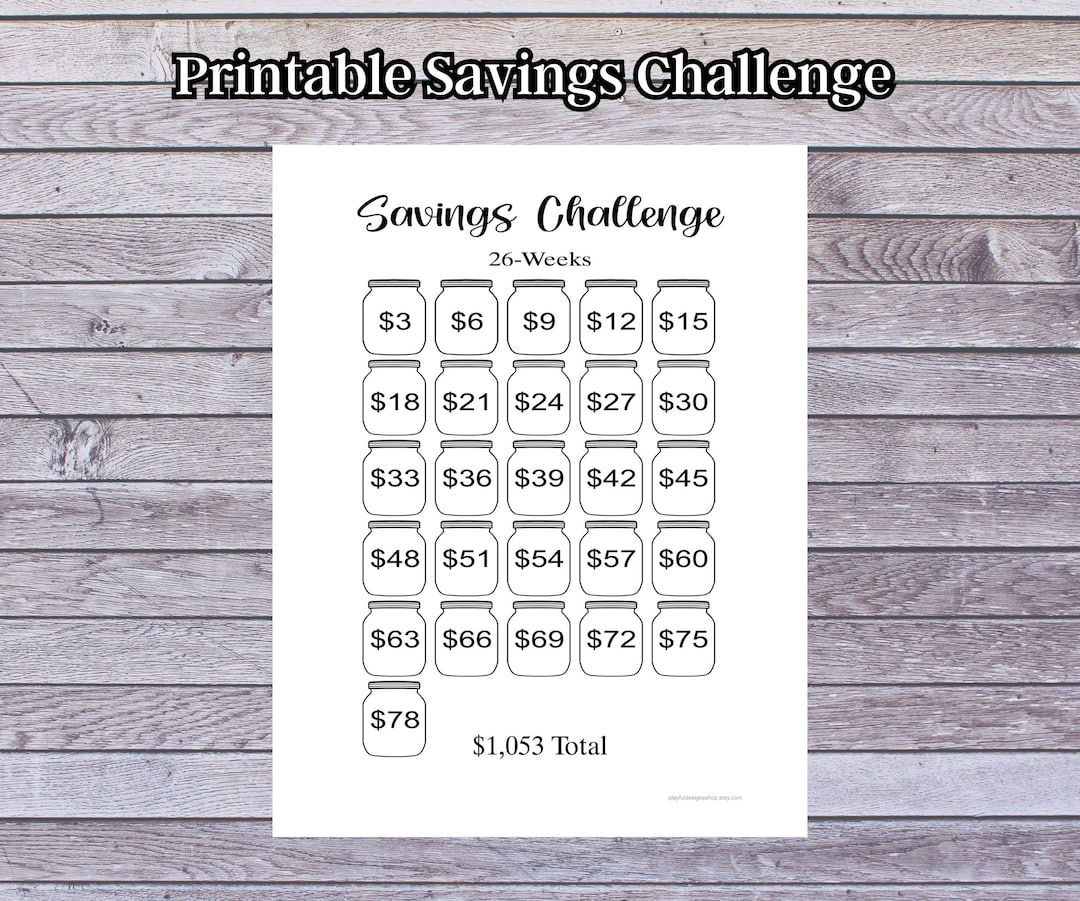 26 week Savings Challenge Printable Letter Size PDF Digital Download