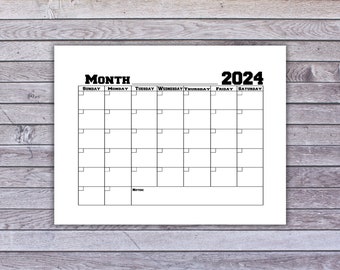 2024 Blank Fillable Monthly Calendar, Instant Download, PDF Calendar, Printable Calendar