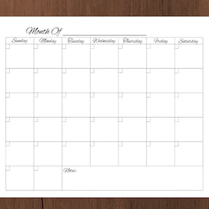 Blank Calendar Printable, Instant Digital Download, Monthly Calendar ...