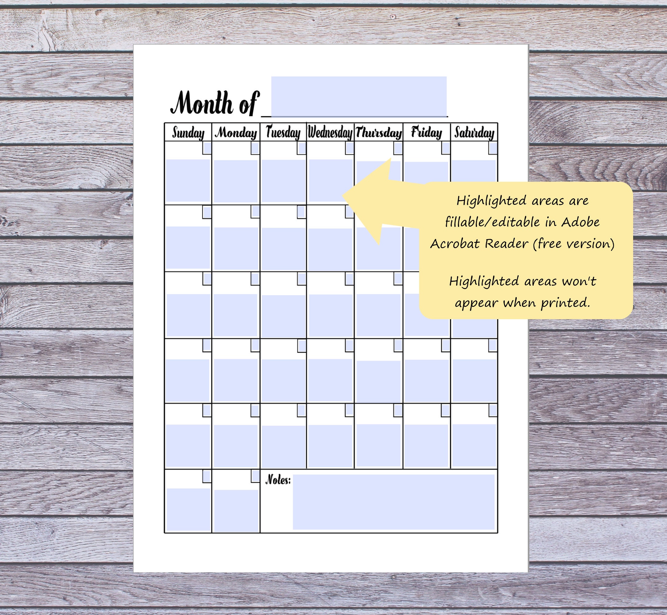 Blank Monthly Calendar Printable: Editable PDF Template (digital