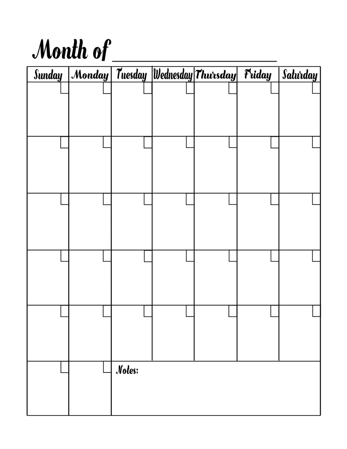 Templete Calendar Blank Monthly Calendar Printable: Editable PDF Template (digital ...