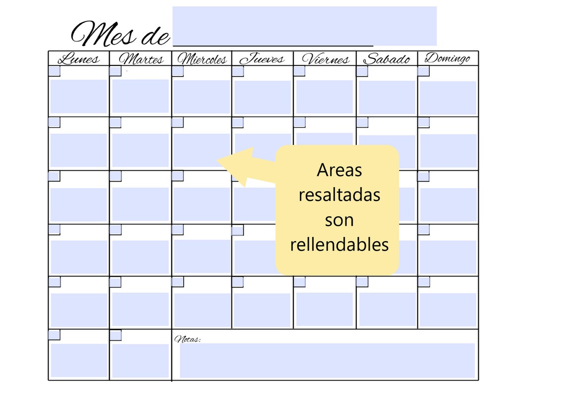 Blank Calendar Spanish Calendario Blanco Mensual Imprimir Etsy