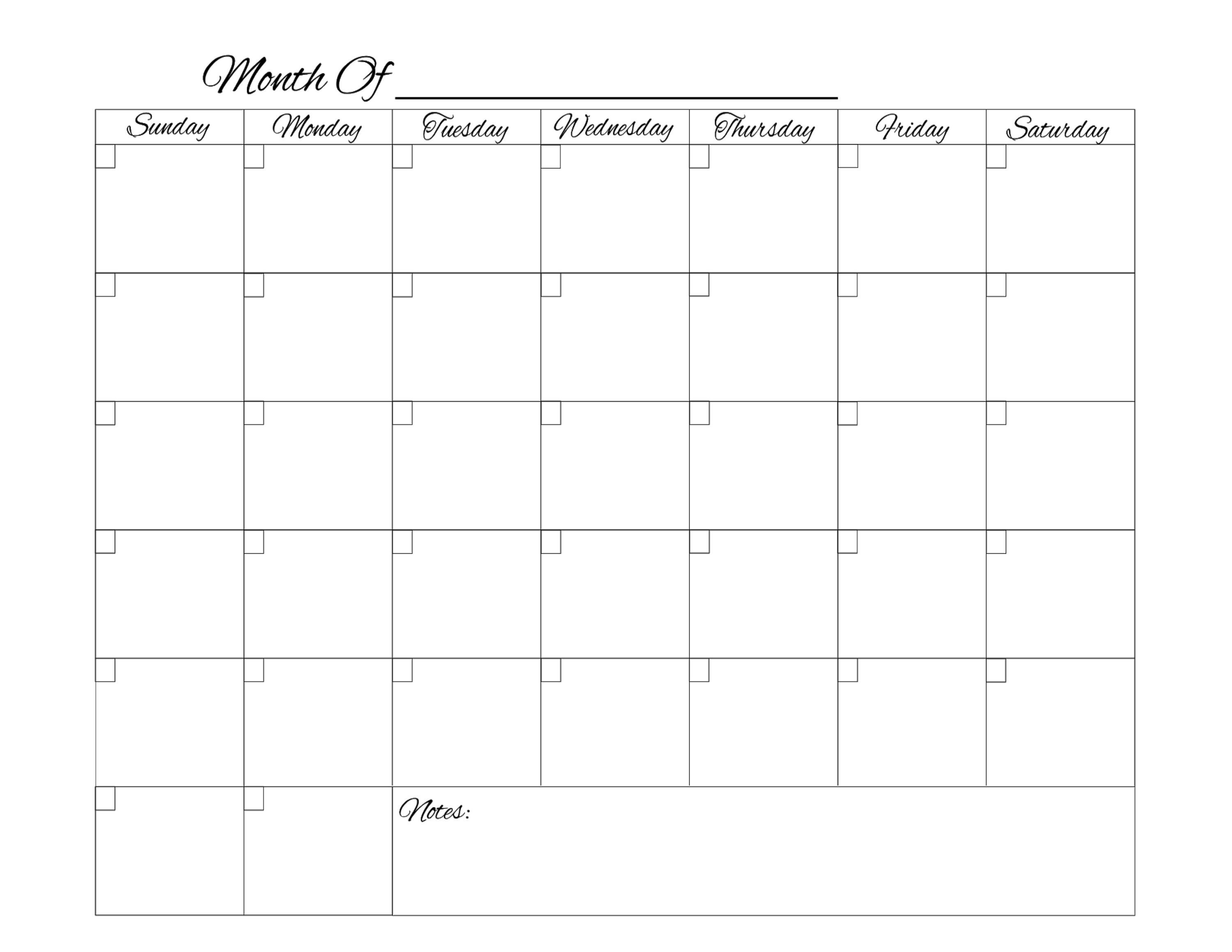 Blank Calendar Printable, Instant Digital Download, Monthly Calendar ...