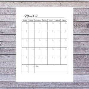 Blank Fillable Monthly Calendar, Monday Start, Letter size, Editable Calendar, Printable PDF, Digital Download