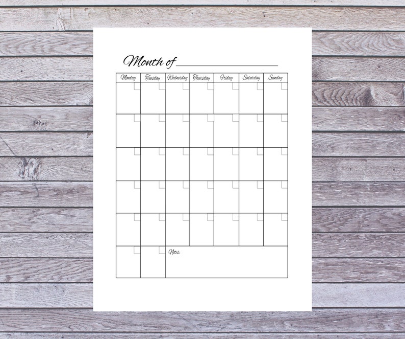 Blank Fillable Monthly Calendar, Monday Start, Letter Size, Editable ...