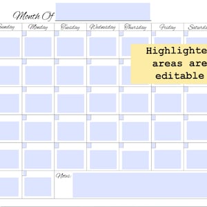 Blank Calendar Printable, Instant Digital Download, Monthly Calendar ...