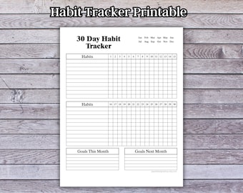 Monthly Habit Tracker Printable, Goal Tracker, Letter-Size PDF, Digital Download