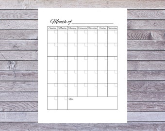 Editable Blank Calendar, Blank Fillable Calendar Printable, Letter Size, PDF, Digital Download