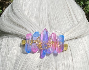 CRYSTALS HAIR CLIP - ColorfulCrystals Hair Clip, Wire Wrapped Hair Clip,  Crystals Hair Piece, Bridesmaid Gift, Unique Gift, Unicorn Color