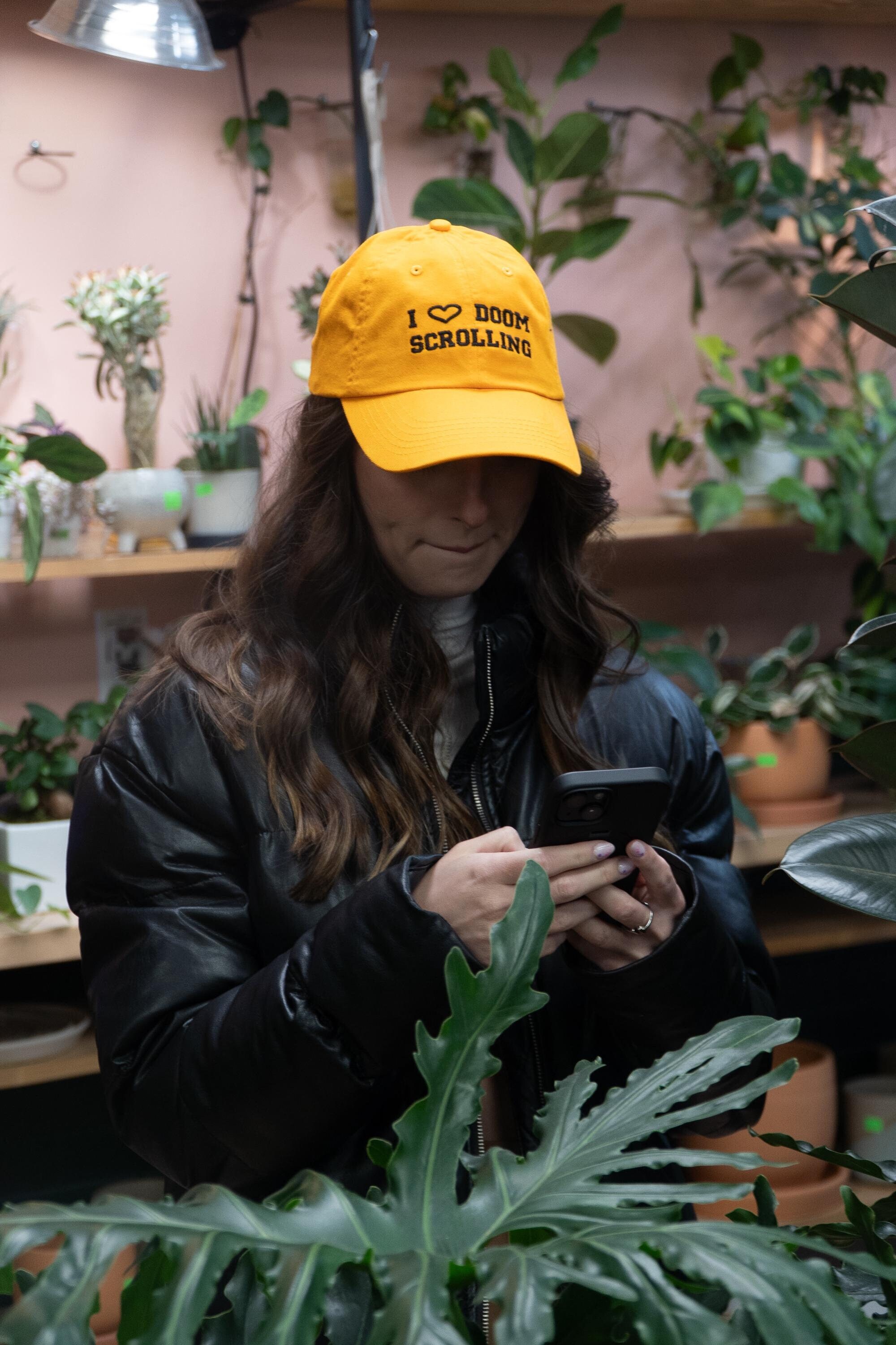 I Love Doom Scrolling Hat 420 Friendly Internet Culture Meme Lover Embroidered Custom Dad Hat