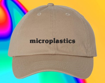 Gorra de regalo para ecologistas con diseño de microplásticos, tabla de alimentos, come microplásticos, color personalizado, ajustable, bordada, gorra de papá