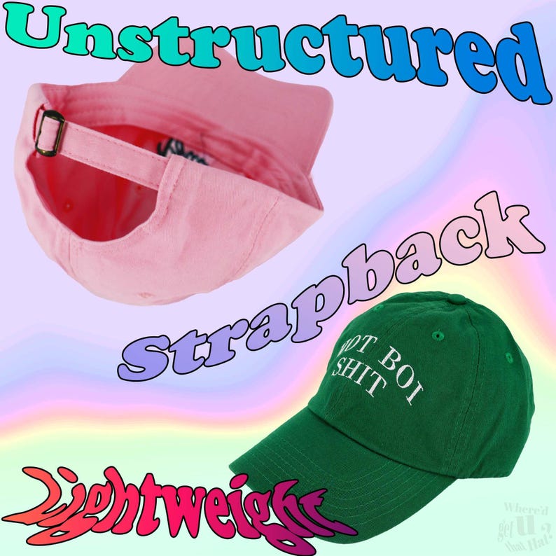 a pink hat and a green hat with the words unstructed on it