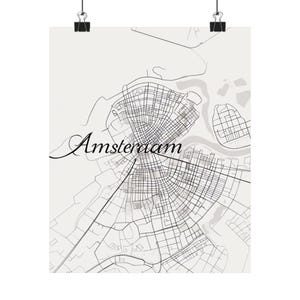Amsterdam Line Art Map Poster | Amsterdam Map | Minimalist City Wall Art | Matte Archival Print | Modern Office | Gift for Travel  Lovers