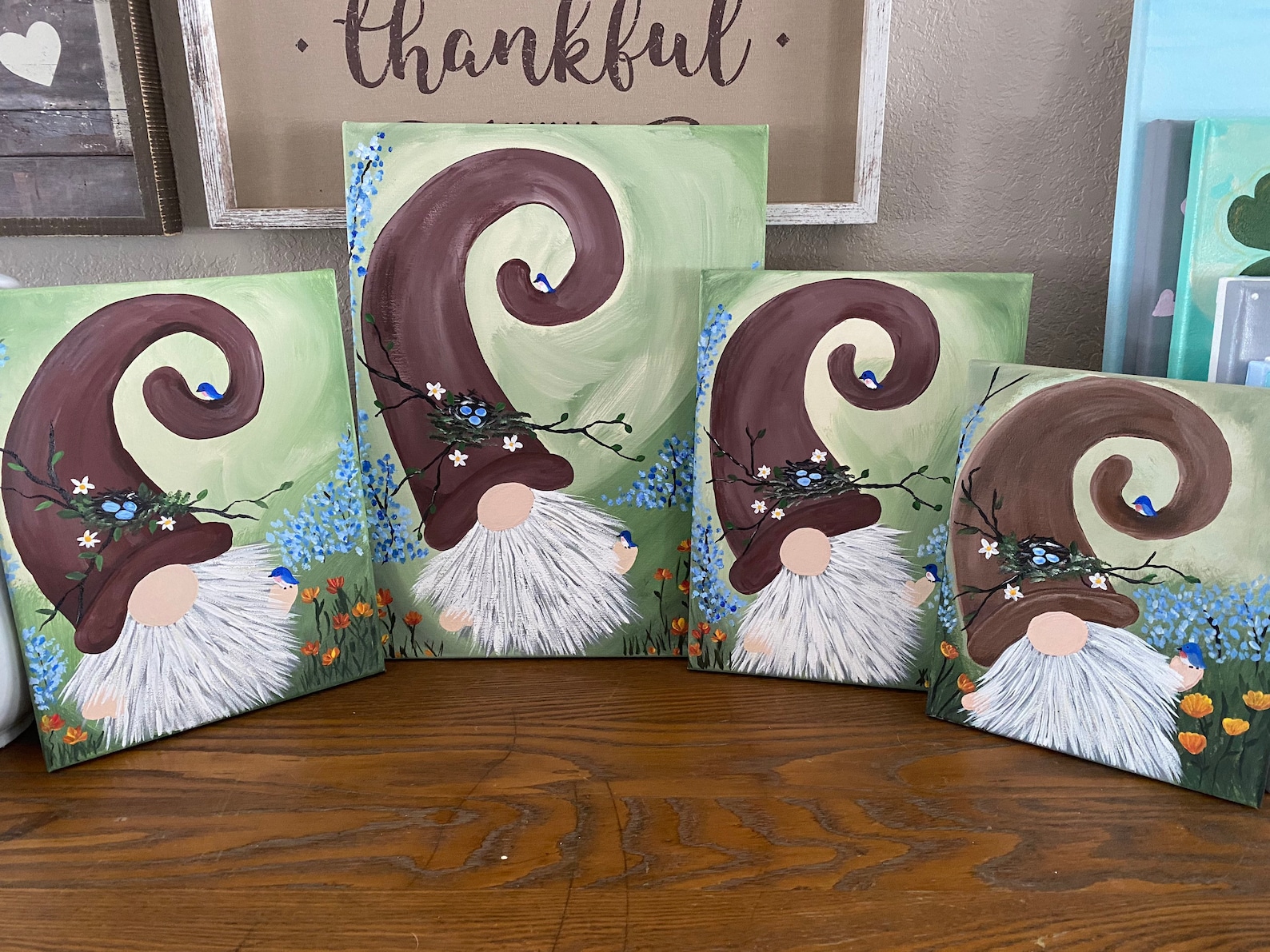 Spring Time Gnome acrylic painting Etsy