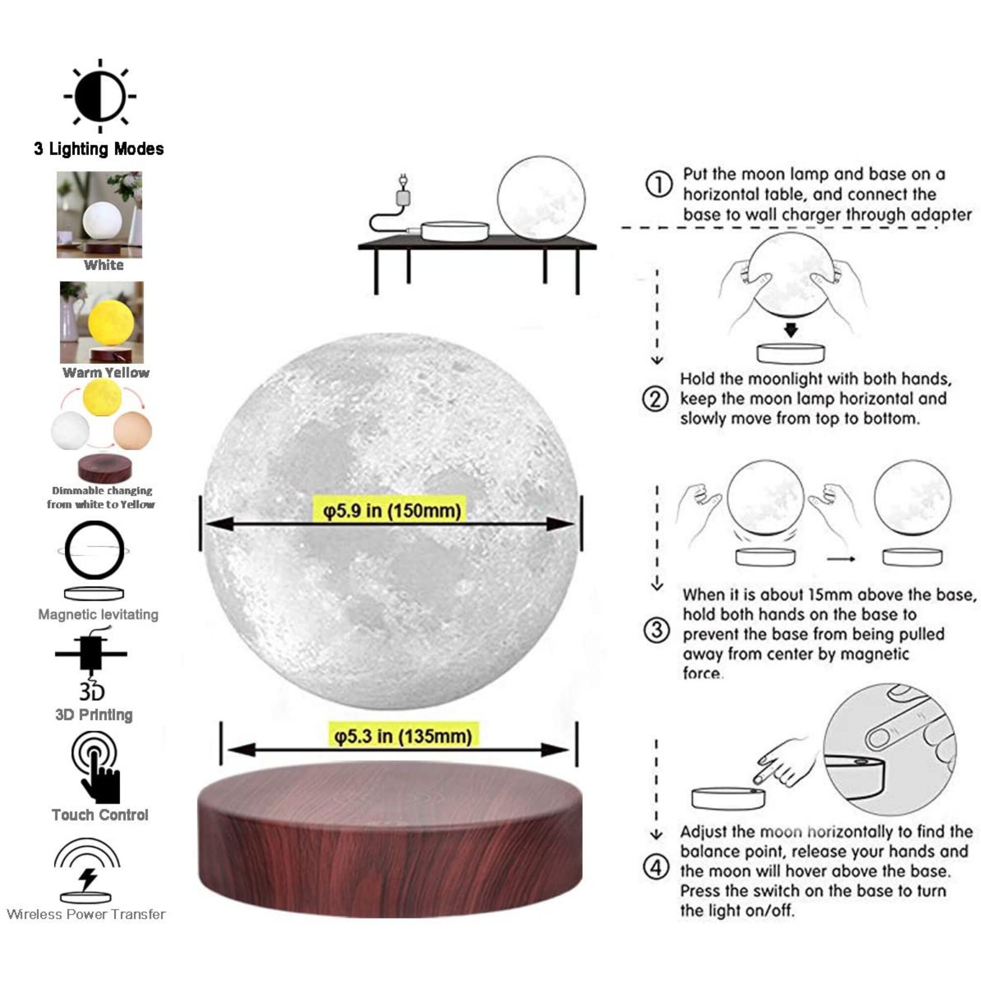 Levitating Moon Lamp Floating and Spinning in Air Freely with Etsy