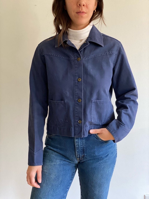 Cropped Pocketed Blue Cotton Jacket